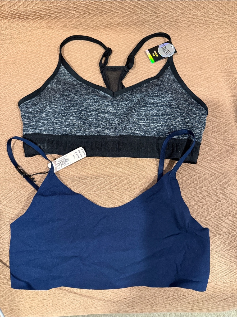 PINK Victoria's Secret Navy & Heather Gray Seamless Sports Bralettes - Pack of 2